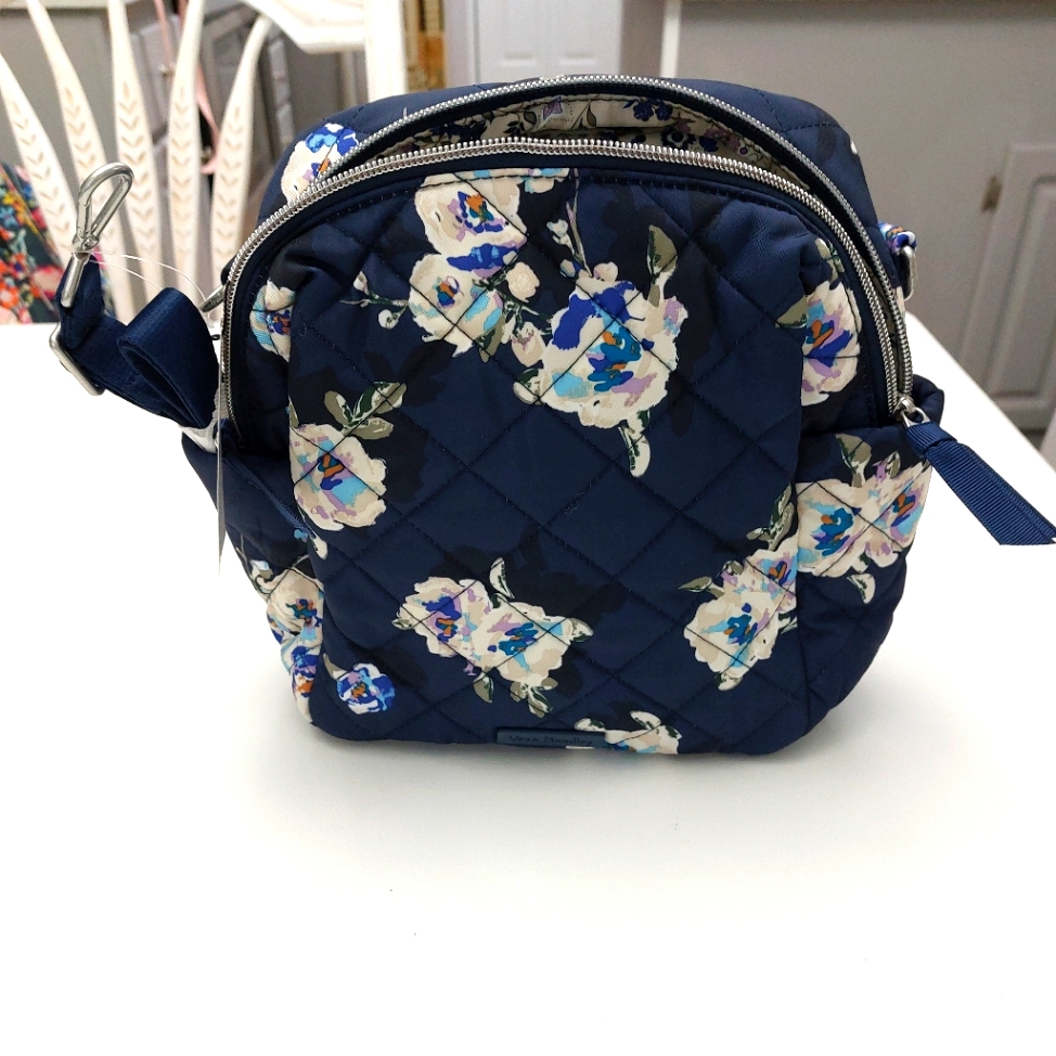 Vera Bradley Performance Twill Convertible Backpack Blooms & Branches Navy Nwt